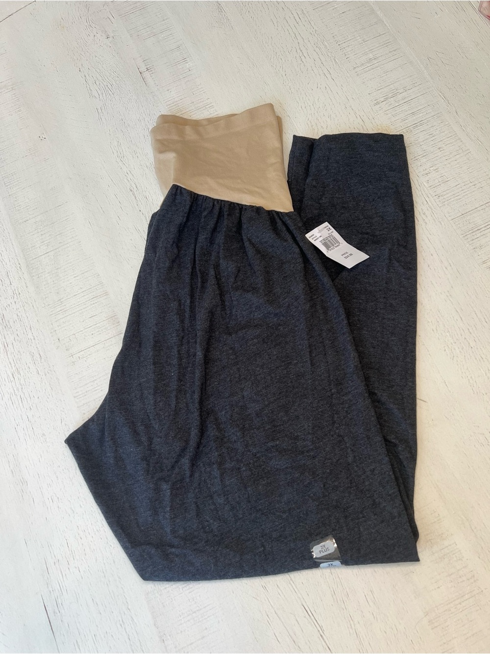 Motherhood Maternity Dark Gray Leggings with Tan Waistband